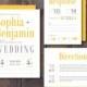 PRINTED Wedding Invitation, RSVP, Direction Card with Envelope, Modern Yellow and Grey, Condensed Type, "Sophia" Suite