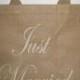 JUST MARRIED - Burlap/Jute bag - Destination wedding travel bag- Script Font in cream