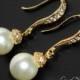 Bridal Earrings Ivory Drop Pearl Earrings Vermeil Gold Cz Pearl Earrings Bridal Small Pearl Earrings Swarovski Pearl Gold Wedding Earrings