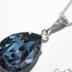 Denim Blue Crystal Necklace Swarovski Blue Rhinestone Sterling Silver CZ Necklace Denim Blue Rhinestone Teardrop Necklace Wedding Jewelry
