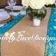 Burlap TABLE Runner  with Teal/Jade Lace, 14" Wide x 12ft-20ft Long, Rustic, Peacock Wedding Decor, Teal Weddings, Party Decor