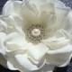 Bridal Ivory Flower with tulle pearls rhinestones / ivory hair flower clip / wedding flower hair clip
