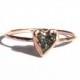 Rough Diamond Heart Ring - 14k Solid Rose Gold Ring - Engagement Ring -Stacking Ring -Thin Gold Ring -Diamond Love Ring - Dark Blue Diamond.
