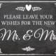 Chalkboard Wedding Sign, Printable Wedding Sign, Wedding Leave Your Wishes Sign, Wedding Decor, Instant Download, Wedding Guest Book Sign