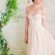 Blush Pink Off The Shoulder Wedding Dress With Silk Tulle Skirt - Juliette Gown