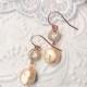 Bridal 14K Rose Gold Filled Pearl Earrings, Bridesmaids Natural Coin Pearl Andover CZ Jewelry, Beautiful Genuine Champagne Coin Pearls