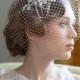 Wedding Birdcage veil and side headpiece set - crystal hair accessory - Bridal Veil in ivory, white, or black veil - 1940s, 1950s style veil