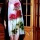 Silk caftan tunic hand-painted Chiffon original dress painted Blouse Kaftan Resort wear cover-up Red roses Green Brown White Free size Ready