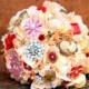 Brooch Bouquet Vintage peach pink coral lace bridal etsy wedding