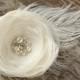 Wedding bridal hair accessories, flower hair clip, wedding headpiece, fascinator, vintage rustic ivory flower, feather, pearl, rhinestones