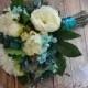 Garden Bouquet in Cream and and Teal Turquoise Aqua Vintage Inspired Bouquet Shabby Chic Bouquet Wedding Bouquet Teal Bouquet