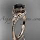14kt rose gold diamond leaf and vine engagement ring with a Black Diamond center stone ADLR112