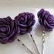 Purple hair flowers - Bridal hair flowers - Bridesmaids hair flowers - 3 pcs
