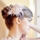 Blush Bridal Fascinator, Wedding Headpiece, Bridal Hair Accessory, Blush Hair Piece with Rhinestones, Lace, Blush Feather Hair Clip