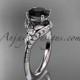platinum diamond leaf and vine engagement ring with a Black Diamond center stone ADLR112
