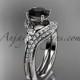 platinum diamond leaf and vine engagement ring set with a Black Diamond center stone ADLR112S