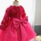 Hot Pink Baby Thanksgiving Dress, Toddler Christmas Dress, Infant Pageant Dress with Long Sleeves,PD063-1