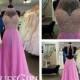 Pink Sheer High Neck Hater Prom Gown With Beaded Bodice