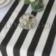 White and Black Stripe Table Runner Wedding Table Runner with black stripes on the borders