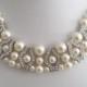 Bride Bridesmaids Pearl Crown Rhinestone Necklace - 3 strands pearl necklace - Bridal jewelry - Bridal Accessories - Wedding Jewelry