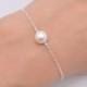 Single Pearl Bracelet, Sterling Silver Bracelet, One Pearl Bracelet, Bridesmaid Bracelet, Floating Pearl Bracelet, Bridal Bracelet 0165