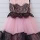 CLEARANCE Pink Lace Dress, Black Lace Dress, pink & black flower girl wedding dress, wedding tulle dress, lace flower girl dress, pink dress
