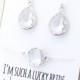 Clear Crystal / Silver Teardrop Earring and Circle Bracelet Set - Crystal Bridesmaid Jewelry Set - FortheMaids EBB1