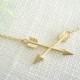 Friendship Necklace...Gold crossed arrow for best friends, bridesmaid gift, simple everyday, bridal wedding jewelry