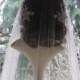 Vintage style wedding cap veil with  freshwater pearl- beaded Chantilly lace - Rose
