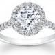 Ladies 18kt white gold diamond engagement ring with round diamond halo top 0.50 ctw with 1.50ct Round White sapphire