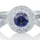 Bezel Set Ring, Blue Sapphire Engagement Ring, 14K White Gold Ring, Halo Ring, 1.12 TCW Sapphire Ring Vintage, Bezel Ring