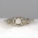 Raw Diamond Engagement Ring - 14K White Gold - Antique Style Rings - Filigree - April Birthstone - Raw Gem Rings - Rough Uncut Diamond Ring