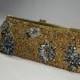 Clutch  Gold Beaded Evening Bag Santi Bugle Beads Rhinestone Sequin Gold Silver Gray Couture Clutch