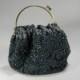 Pewter Gray Silk Beaded Handbag Large Bugle Beaded Evening Handbag