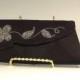 Corde Creation Black and Silver Clutch Evening Bag Black Cord With Silver Embroidered Flower Leaves Corde Creation Evening Bag