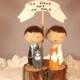 3D Kokeshi Wedding Cake Topper with Two Pets and a  Rustic Tree Slice Base and Wooden Banner Custom Cake Topper