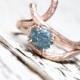 Rough Blue Diamond Branch Engagement Ring Rose Gold 14k Pink Teal Rustic Elegant Tree Twig Single or Wedding Set - Cerulean Bark