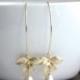 Gold Wedding Earrings Gold Pearl Flower Long Earrings, Gold Orchid Earrings Ivory Pearls Earrings Bridesmaids Gift Gold Pearl Flower Wedding