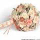 Peach, Salmon, Coral, and Ivory Ribbon Rose Bridal Alternative Bouquet, Large Bride Bouquet - READY TO SHIP