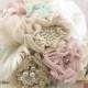 Mint Brooch Bouquet, Mint Bouquet, Wedding, Bridal, Locket, Ivory, Champagne, Blush, Pink, Feathers, Lace, Pearls, Vintage Wedding