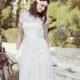 White Long Lace Wedding Gown Romantic Wedding dress 50s Wedding Dress Handmade Bridal Dress Cap Sleeved Dress - Handmade by SuzannaM Designs