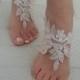Champagne Beach wedding barefoot sandals , french lace sandals, wedding anklet, Beach wedding barefoot sandals, embroidered sandals.