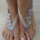 light purple Barefoot , french lace sandals, wedding anklet, Beach wedding barefoot sandals, embroidered sandals lilac lavender.
