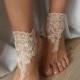 Champagne Barefoot , french lace sandals, wedding anklet, Beach wedding barefoot sandals, embroidered sandals.