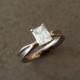 Emerald Moissanite Engagement Ring - Fluid Nature - 14k White Gold