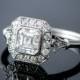 Vintage Style Asscher Cut Diamond Engagement Ring - Diamond Halo - 1.01 carat - GIA - VS1 clarity - G color - Estate Engagement Ring