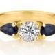 Vintage Moissanite & Saphire Engagement Ring, 14K Gold Ring Solitaire Ring with Saphires, 1.1 CT Moissanite Ring, Unique Jewelry