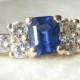 Sapphire Ring 14K Sapphire Engagement Ring Diamond Sapphire Diamond Ring, 14K Gold Anniversary Ring Gift September Birthday Gift