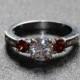 Genuine Garnet and White sapphire Solid Sterling silver Trilogy ring - engagement ring - wedding ring