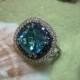 Cushion Cut Engagement Ring, Blue Sapphire Ring, 14K White Gold Ring, 0.53 CT Diamond Ring, Split Shank Engagement Ring Size 7